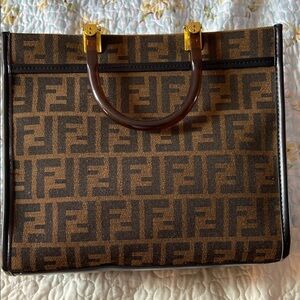 Fendi Brown and Black Briefcase with Iconic FF Monogram